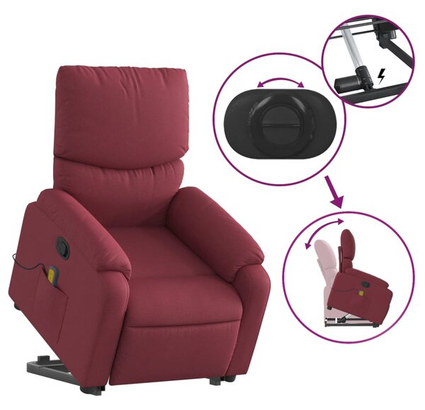 Zvedací masážní polohovací křeslo vínové textil 3204839
