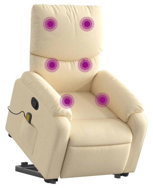 Zvedací masážní polohovací křeslo krémové textil 3204845