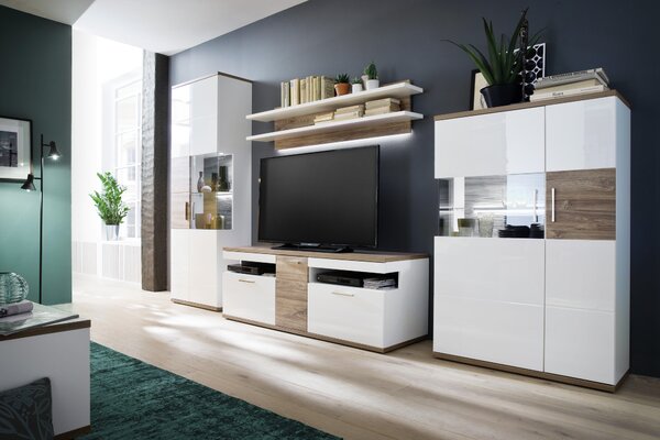 KOMODA POD TELEVIZI, bílá, barvy dubu, 150/55/50 cm Livetastic - Komody bílé, Online Only