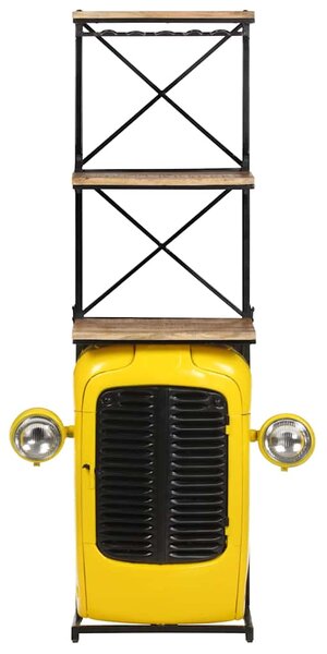 Stojan na víno traktor žlutý 49 x 31 x 172 cm masivní mangovník 320488