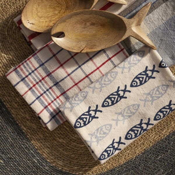 Bavlněný ubrousek Blue Fishes – set 4 ks