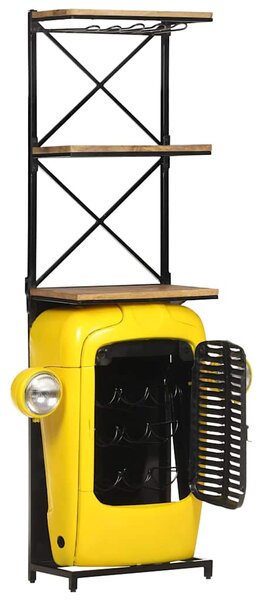 Stojan na víno traktor žlutý 49 x 31 x 172 cm masivní mangovník 320488