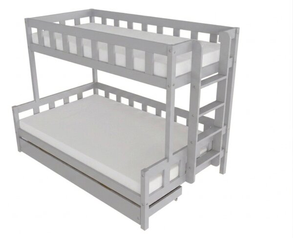 Patrová postel PLOTTY s bočním žebříkem 90x200, 120x200 cm - Světle šedá, Zvolte šuplík: Úložný šuplík, Zvolte stranu: Vpravo