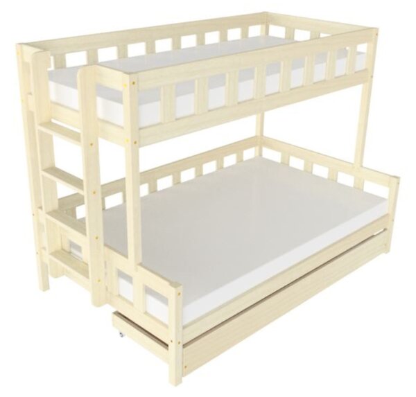 Patrová postel PLOTTY s bočním žebříkem 90x200, 120x200 cm - Nelakovaná, Zvolte šuplík: Úložný šuplík, Zvolte stranu: Vlevo