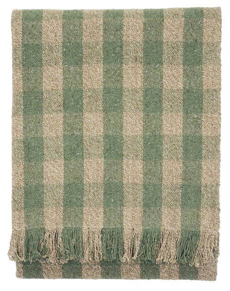 Přehoz z recyklované bavlny Checked Green 125 × 175 cm