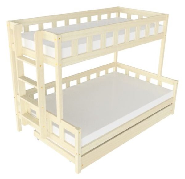 Patrová postel PLOTTY s bočním žebříkem 90x200, 120x200 cm - Nelakovaná, Zvolte šuplík: Přistýlka 90x190 cm, Zvolte stranu: Vlevo