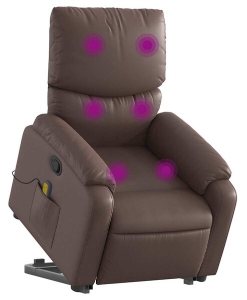 Zvedací masážní polohovací křeslo hnědé umělá kůže 3204895