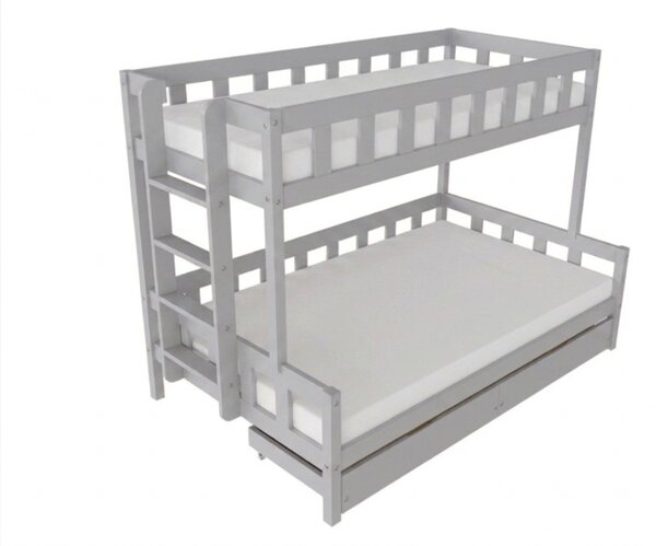 Patrová postel PLOTTY s bočním žebříkem 90x200, 120x200 cm - Světle šedá, Zvolte šuplík: Dvojitý úložný šuplík, Zvolte stranu: Vlevo
