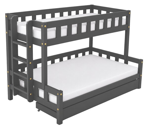 Patrová postel PLOTTY s bočním žebříkem 90x200, 120x200 cm - Tmavě šedá, Zvolte šuplík: Úložný šuplík, Zvolte stranu: Vlevo