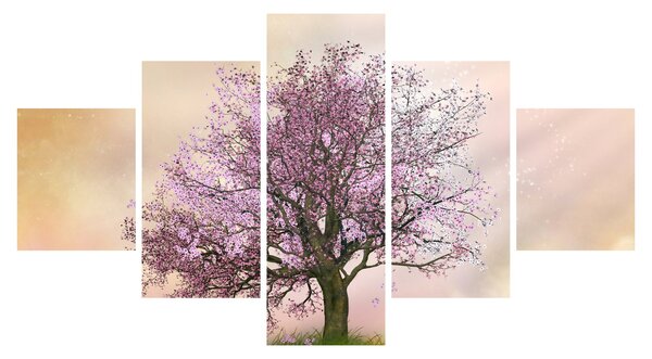 Obraz rozkvetlého stromu na vrcholku kopce (125x70 cm)