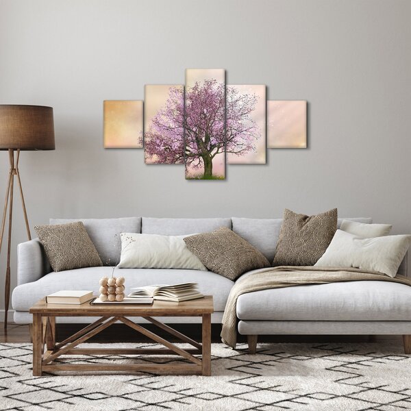 Obraz rozkvetlého stromu na vrcholku kopce (125x70 cm)