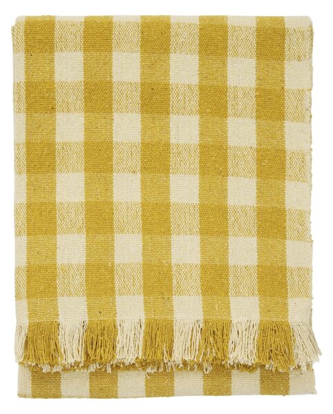 Přehoz z recyklované bavlny Checked Yellow 125 × 175 cm