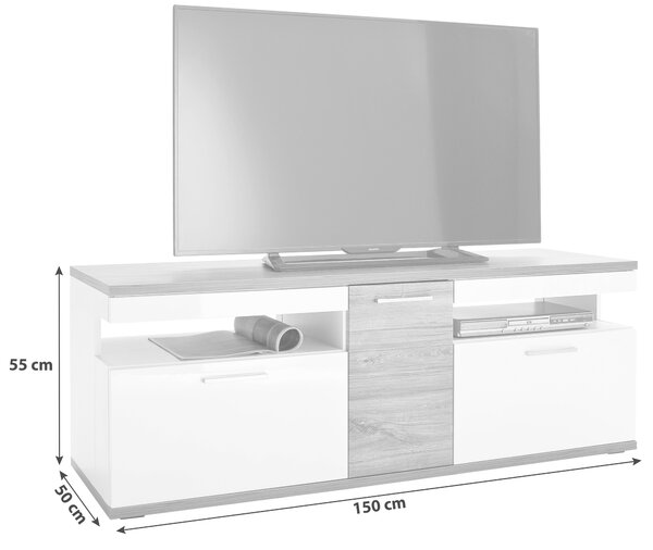 KOMODA POD TELEVIZI, bílá, barvy dubu, 150/55/50 cm Livetastic - Komody bílé, Online Only