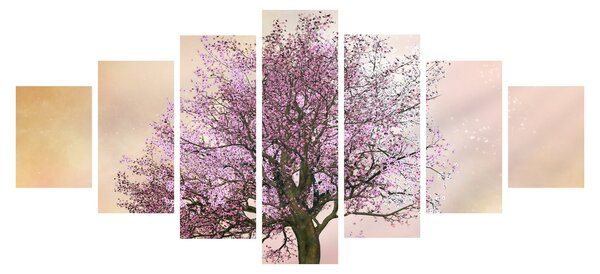Obraz rozkvetlého stromu na vrcholku kopce (210x100 cm)