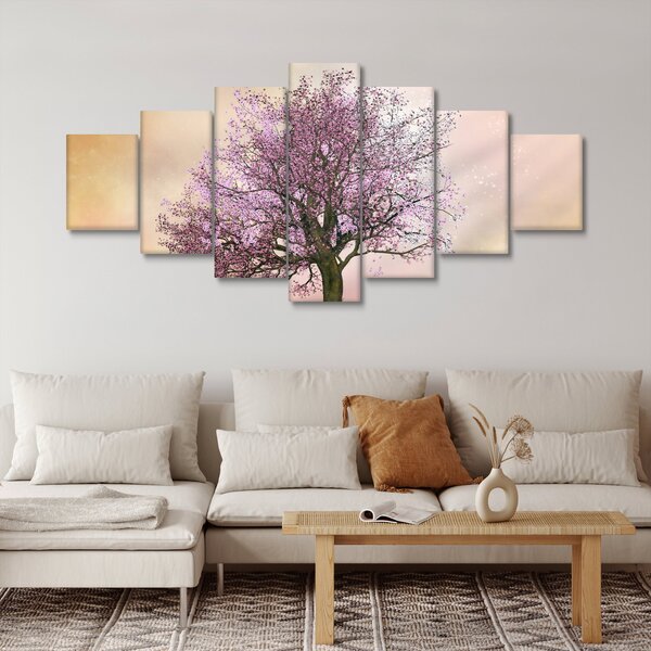 Obraz rozkvetlého stromu na vrcholku kopce (210x100 cm)