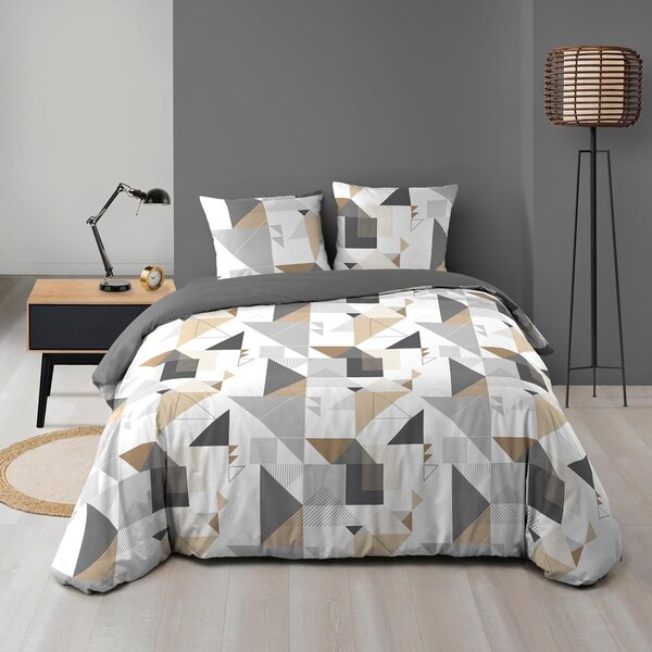 Bílo-šedé prodloužené povlečení na dvoulůžko z mikrovlákna 240x220 cm Trigone – douceur d'intérieur