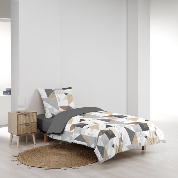 Bílo-šedé povlečení na jednolůžko z mikrovlákna 140x200 cm Trigone – douceur d'intérieur