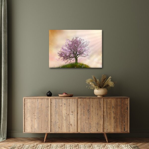 Obraz rozkvetlého stromu na vrcholku kopce (70x50 cm)