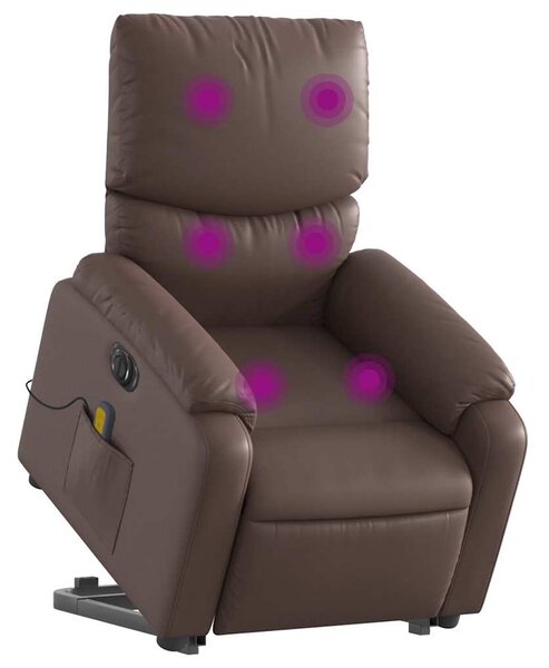 Elektrické zvedací masážní polohovací křeslo hnědé umělá kůže 3204909