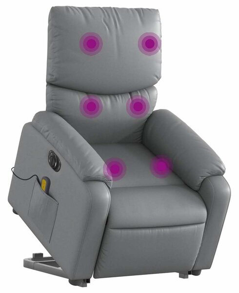 Elektrické zvedací masážní polohovací křeslo šedé umělá kůže 3204910