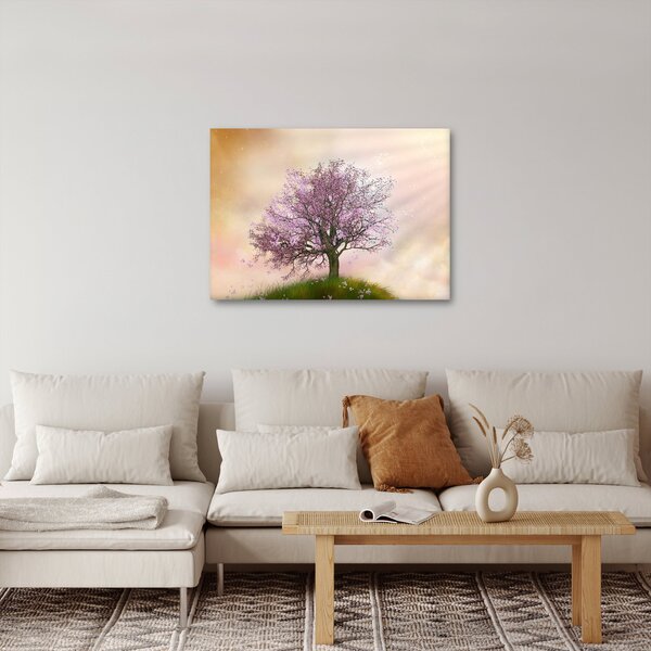 Obraz rozkvetlého stromu na vrcholku kopce (70x50 cm)