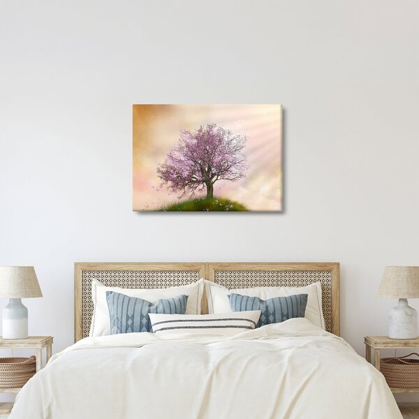 Obraz rozkvetlého stromu na vrcholku kopce (70x50 cm)
