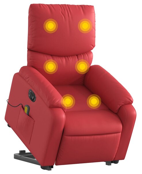 Elektrické zvedací masážní polohovací křeslo červené umělá kůže 3204912
