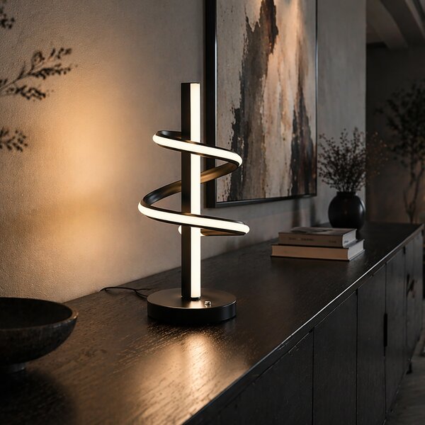 Designová stolní lampa černá vč. LED stmívatelná s 3-stupňovým spínačem - Rolla