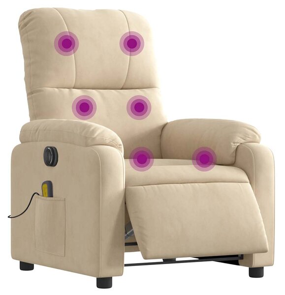 Elektrické masážní polohovací křeslo krémové mikrovlákno 3204926
