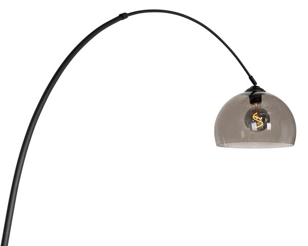 Moderní oblouková lampa černá s kouřovým sklem - Arc