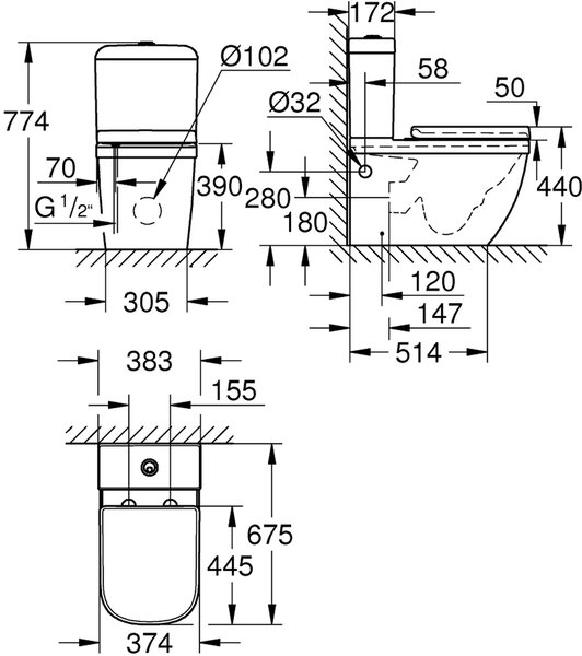 Grohe Euro Ceramic kompaktní wc s deskou s pomalým sklápěním bílá 39462000