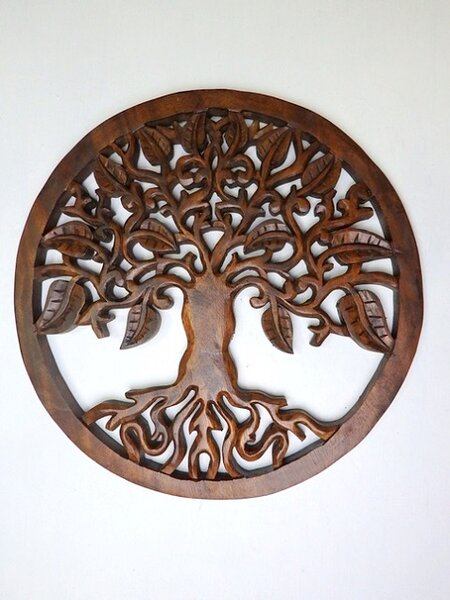 Závěsná dekorace Mandala Strom života, 40 cm, dřevo exotické, ruční práce