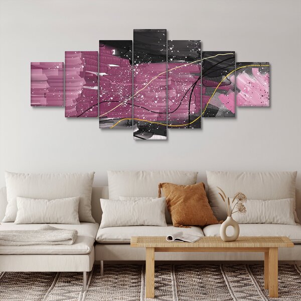 Obraz - Růžovo-černá abstrakce (210x100 cm)