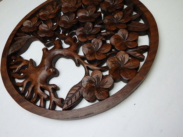 Mandala strom života kvetoucí, 3D dřevořezba,40cm,exotické dřevo