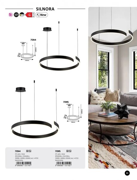 72114 Lustr na lanku SILNORA LED 35W 230V 3000+4000+6500K IP20