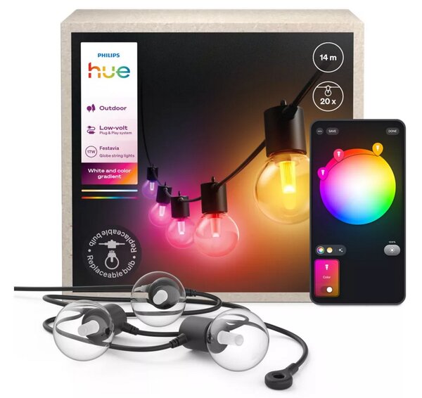 Hue Festavia Globe venkovní řetěz, 14m, 20 žárovek, černý