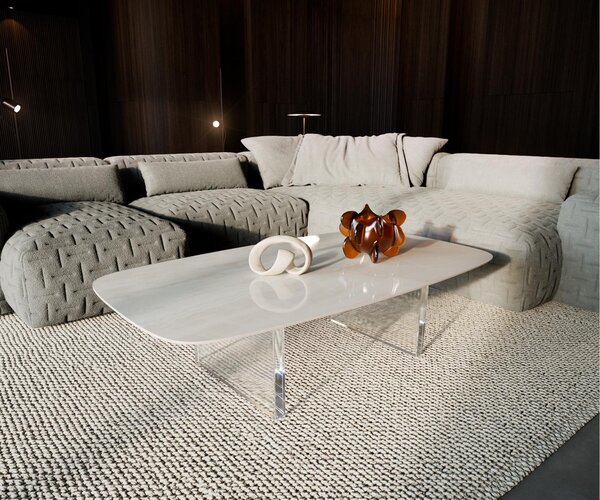 DELIFE Konferenční stolek Edge oválný tvar 140×80 cm keramika onyx champagne Lumia akryl
