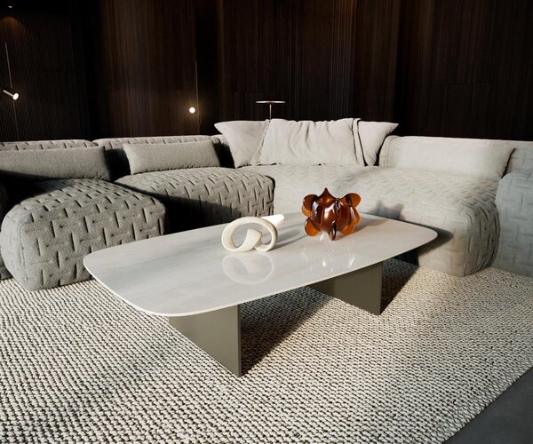 DELIFE Konferenční stolek Edge Boot 140×80 cm keramika onyx champagne Salto kov titanová barva