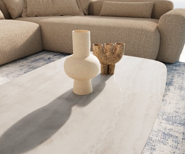 DELIFE Konferenční stolek Edge oválný tvar 120×70 cm keramika onyx champagne Salto kov černá