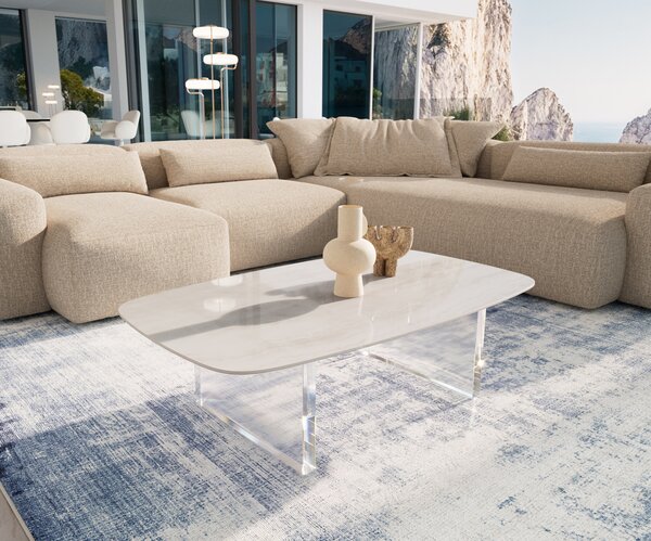 DELIFE Konferenční stolek Edge oválný tvar 120×70 cm keramika onyx champagne Lumia akryl