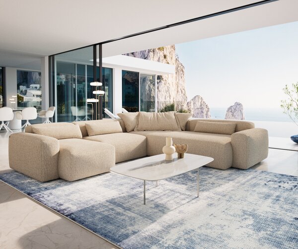 DELIFE Konferenční stolek Edge oválný tvar 120×70 cm keramika onyx champagne Trive nerezová ocel broušená
