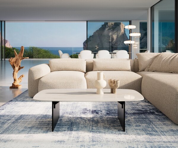 DELIFE Konferenční stolek Edge oválný tvar 120×70 cm keramika onyx champagne Salto kov černá
