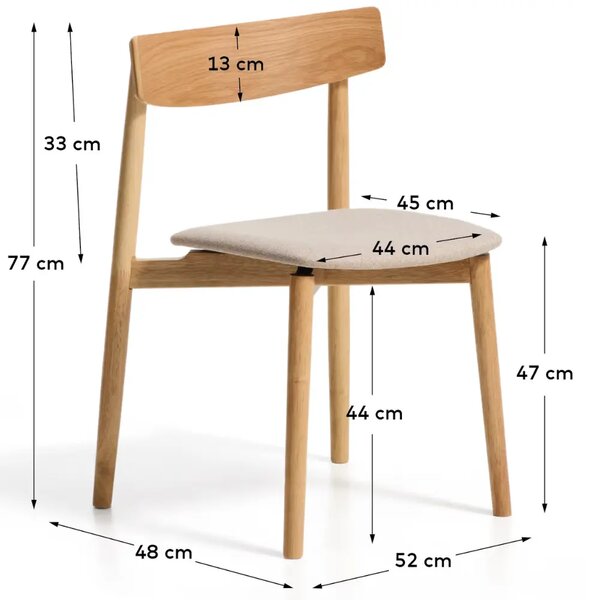 Kave Home Dřevěná jídelní židle Evera s čalouněným sedákem