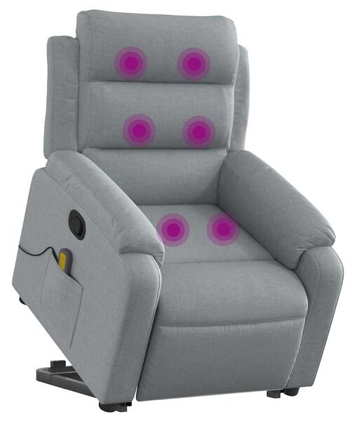 Zvedací masážní polohovací křeslo světle šedé textil 3204992