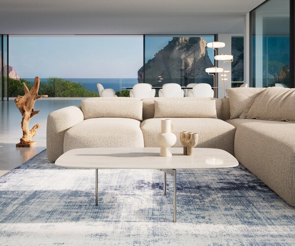 DELIFE Konferenční stolek Edge oválný tvar 120×70 cm keramika onyx champagne Trive nerezová ocel broušená