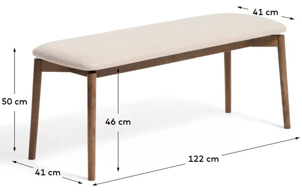 Kave Home Hnědá dřevěná lavice Evera 122 cm s čalouněným sedákem