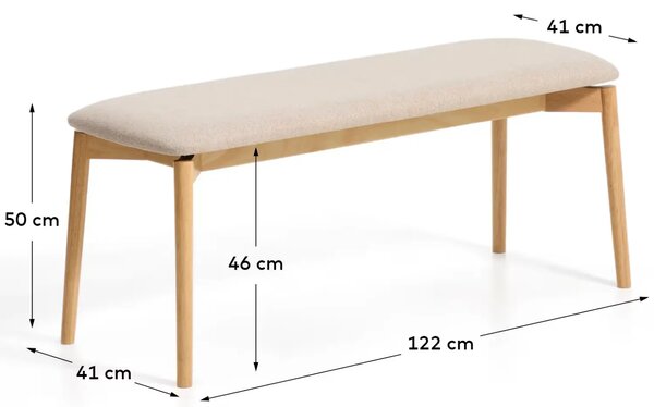 Kave Home Dřevěná lavice Evera 122 cm s čalouněným sedákem