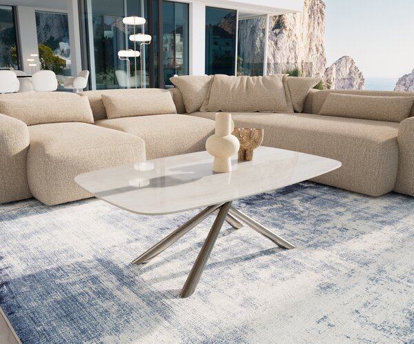 DELIFE Konferenční stolek Edge oválný tvar 120×70 cm keramika onyx champagne Sarity nerezová ocel broušená