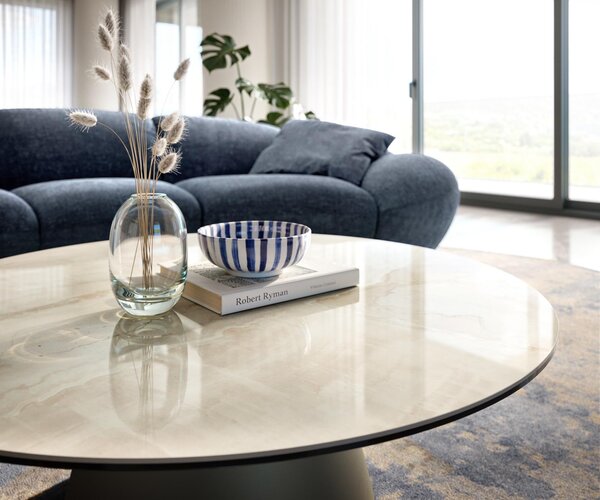 DELIFE Konferenční stolek Edge kulatý 100×100 cm keramika onyx champagne Borna titanová barva