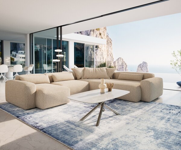 DELIFE Konferenční stolek Edge oválný tvar 120×70 cm keramika onyx champagne Sarity nerezová ocel broušená